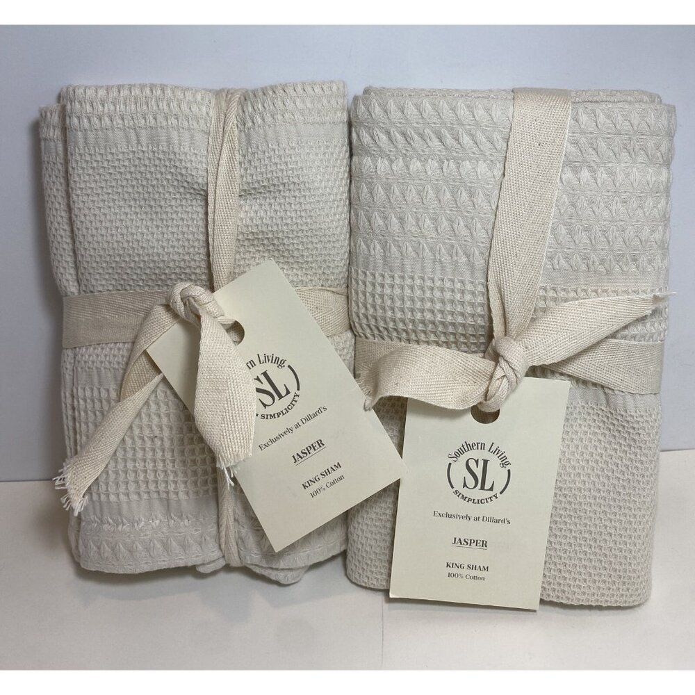 Southern Living Simplicity Jasper KING Size Sham Pillow Shams Ivory LOT of 2